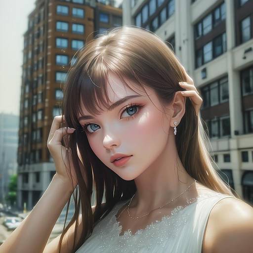 Portrait of Young Woman with Jewelry in City