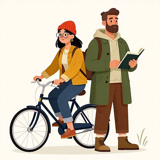 Hipster Couple Riding Trendy Bicycle