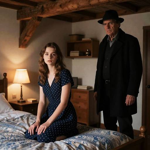 Rustic Bedroom Scene with Two Figures