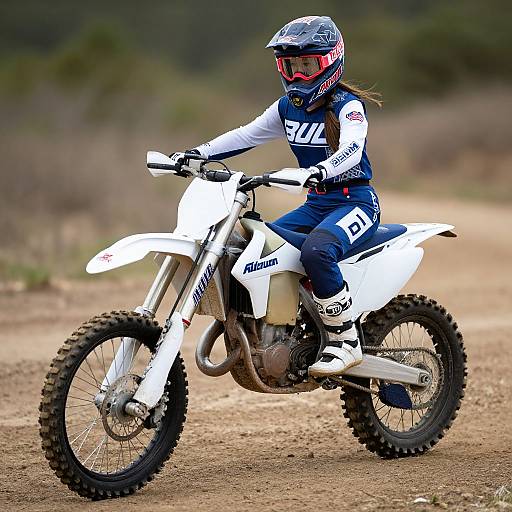 Female Motocross Rider on Dirt Road