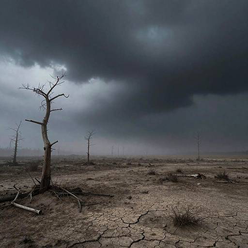 Ashen Wasteland Under Stormy Sky