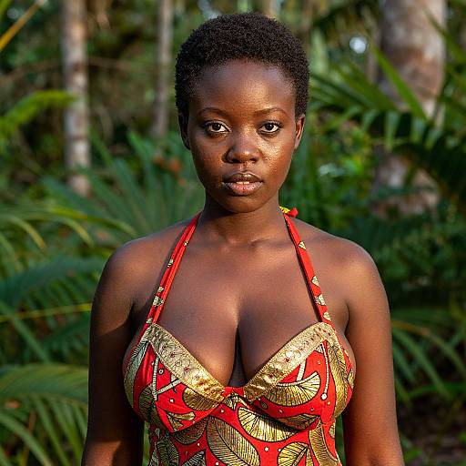Confident Black Warrior Woman in Jungle