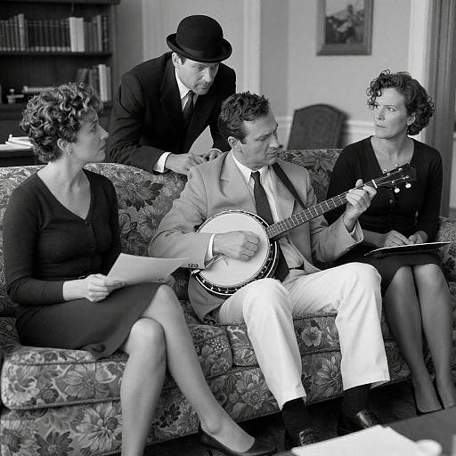 Vintage Living Room Trio in Black and White