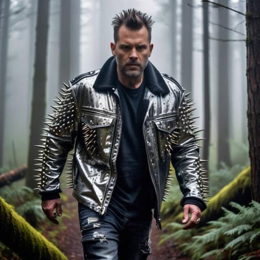 Man in Spiked Jacket Walking in Forest