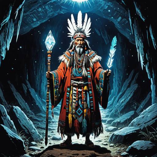 Mystical Tribal Shaman in Sacred Cave