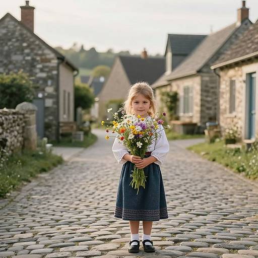 Nostalgic Countryside Girl with Flowers