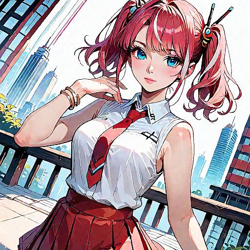 Multicolored Twin-Tails with Red Tie