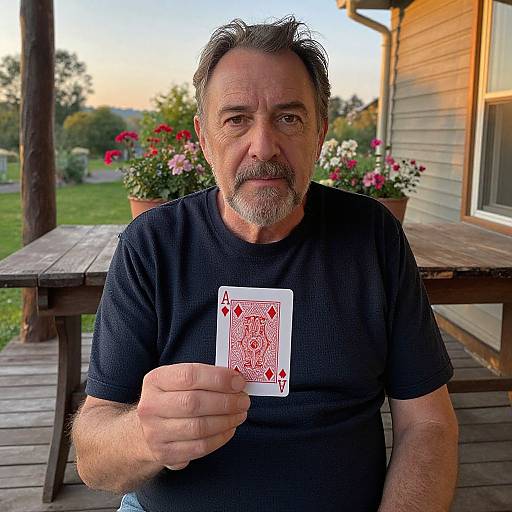 Calm Middle-Aged Man with Playing Card