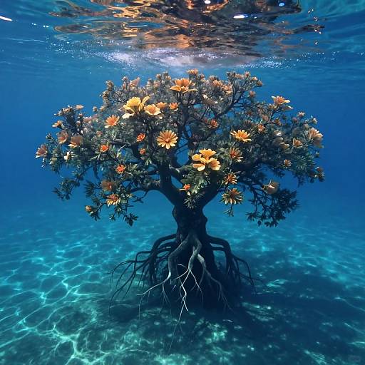 Dreamy Ancient Tree Underwater Scene