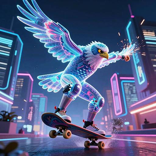 Holographic Falcon Skateboarding Futurism