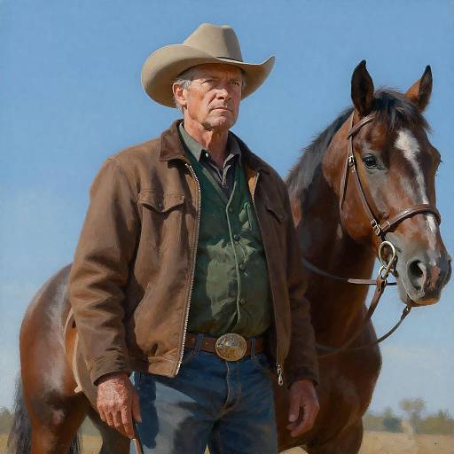 Older Cowboy with Brown Horse