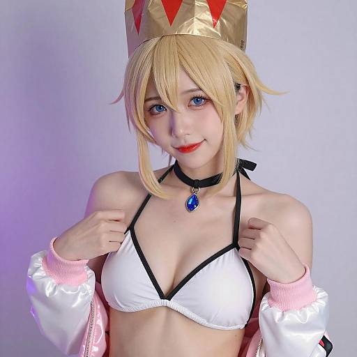 Young Woman in Gold Paper Hat