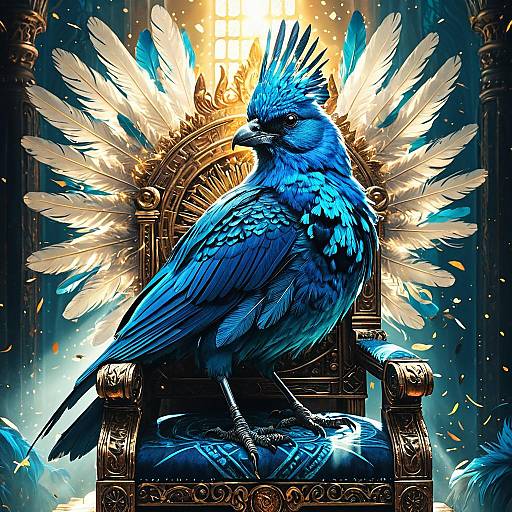 Azure Bird Deity on Ornate Throne