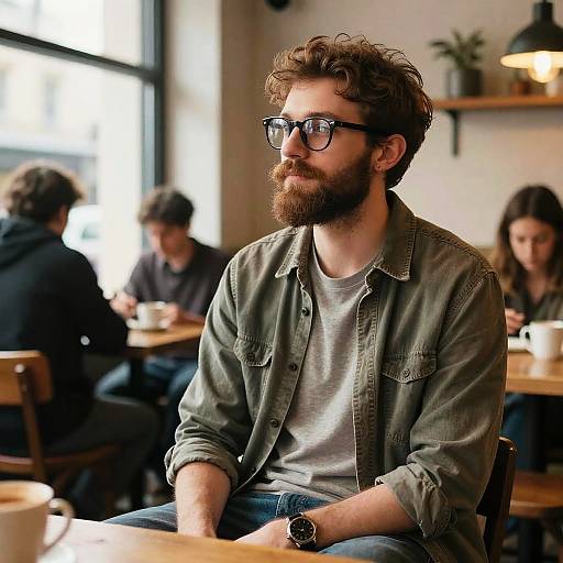 Hipster Man in Cozy Coffee Shop
