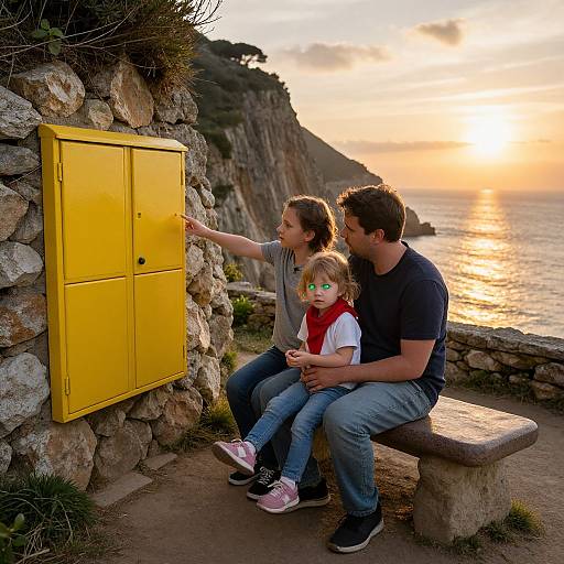 Family Enjoying Seaside Countryside Sunset