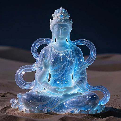 Ethereal Glowing Blue Mystic Statue