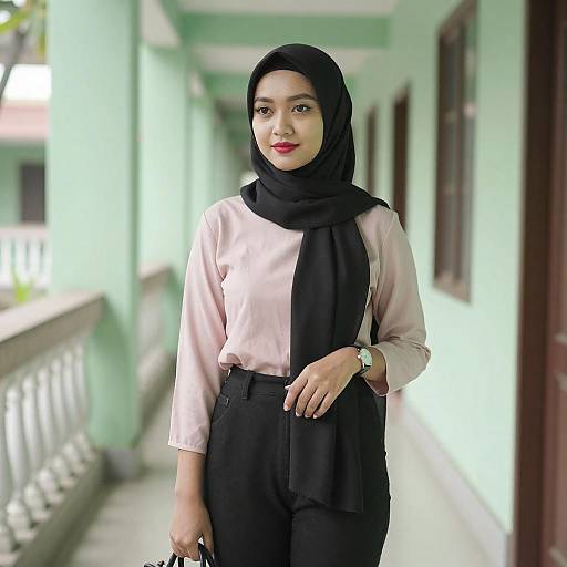 Confident Asian Woman in Black Hijab