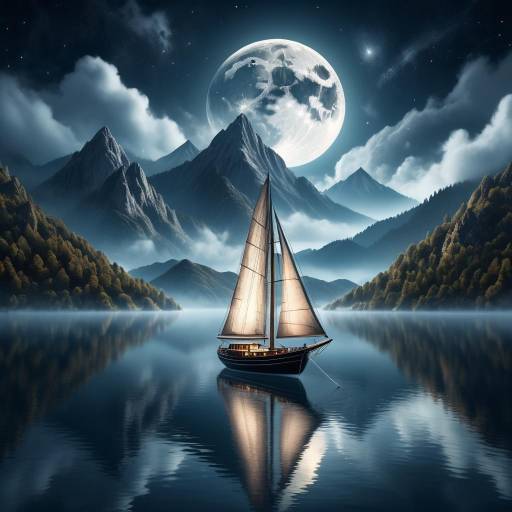 Majestic Sailing Boat on Tranquil Lake Majestic Sailing Boat on Tranquil Lake