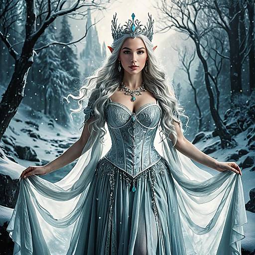 Ethereal Elven Sorceress in Winter Forest