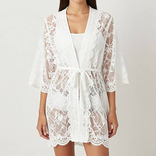 Sheer White Lace Kimono Cover Up
