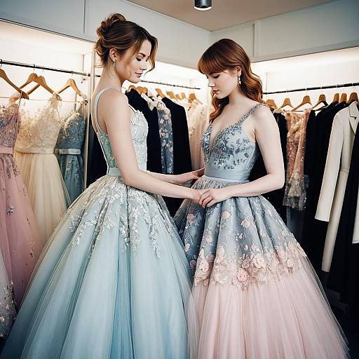 Women in Elegant Embroidered Ball Gowns