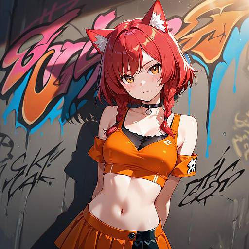 Urban Style with Vibrant Red Hair