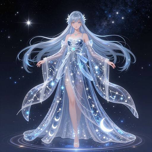 Celestial Anime Goddess in Glowing Robes