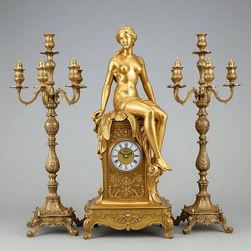Antique French Gilded Clock Set