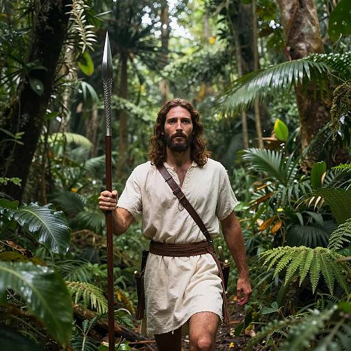 Jesus as Warrior in Vibrant Jungle