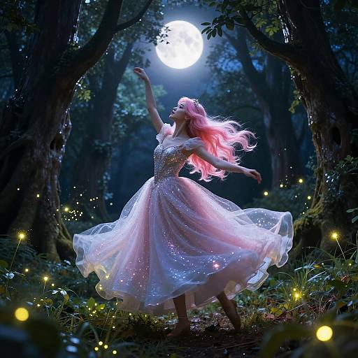Pink Hair Princess Dancing Under Moonlight