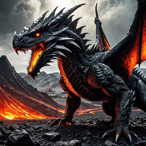 Obsidian Lava Dragon in Volcanic Ash Plains Obsidian Lava Dragon in Volcanic Ash Plains