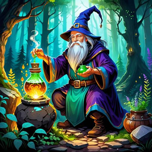 Ancient Wizard Brewing Potion in Forest Ancient Wizard Brewing Potion in Forest