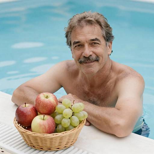 Relaxing Man at Poolside with Fruit