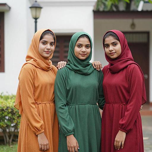 Three Women in Colorful Hijabs