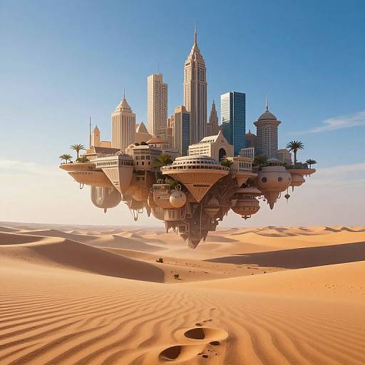 Surreal Floating City Above Desert