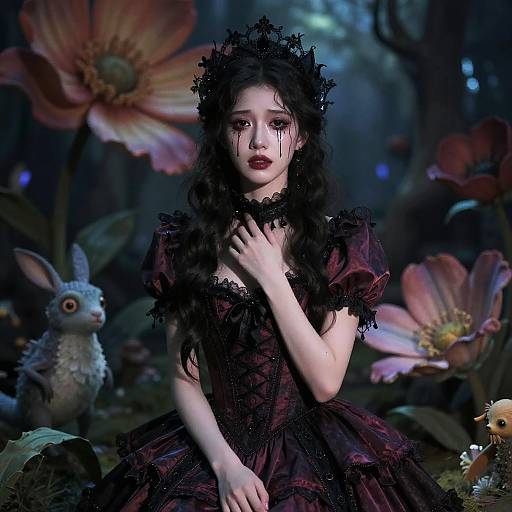 Enigmatic Victorian Woman in Wonderland