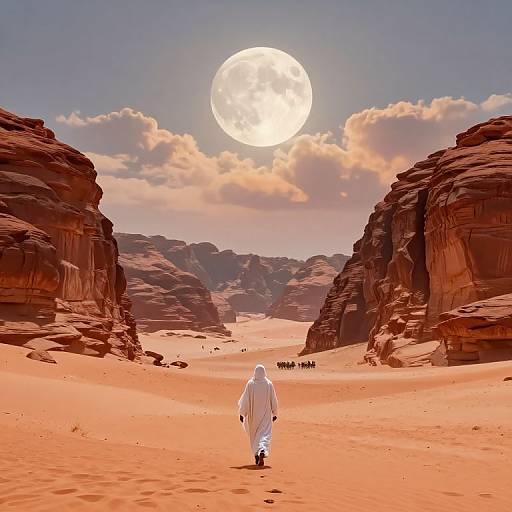 Surreal Desert Journey Under Luminous Moon