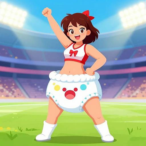Cheerleader in Playful Diaper Outfit