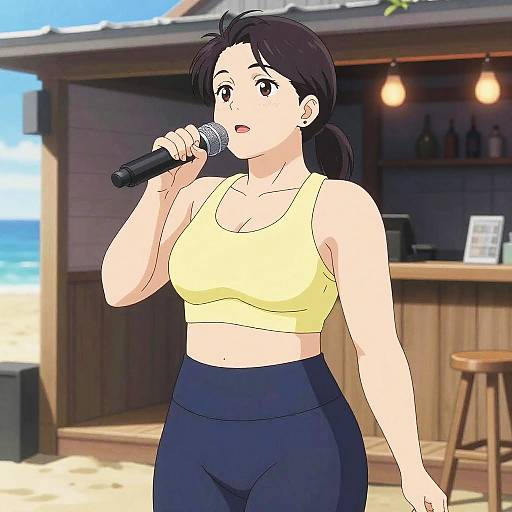 Lanky Woman Karaoke Beach Vibes