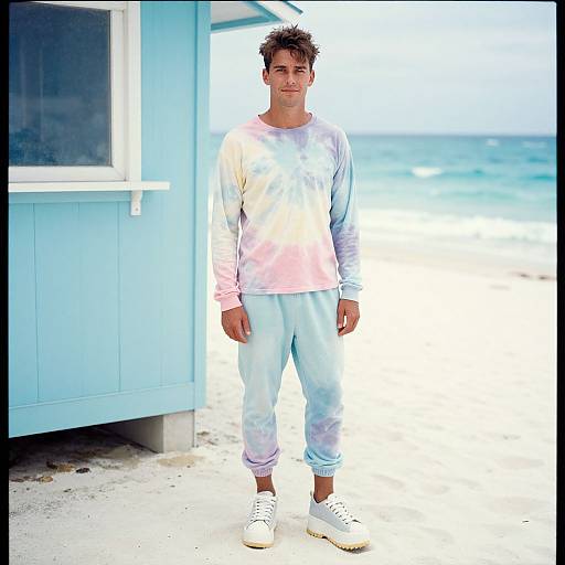 Pastel Beach Vibes with Stylish Man
