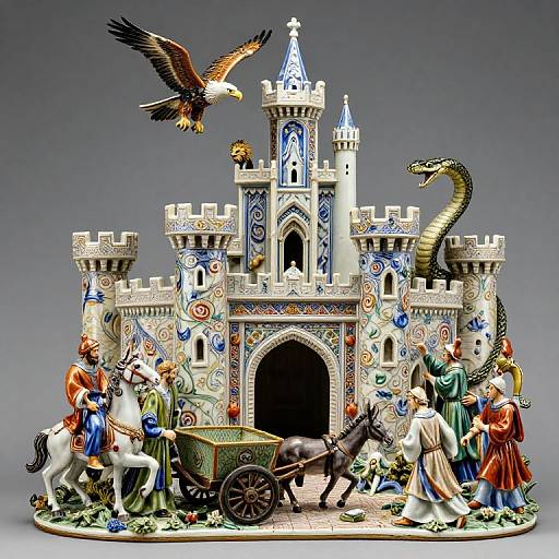 Colorful 14th Century Porcelain Disaster Sculpture