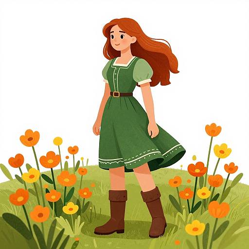 Whimsical Irish Woman Among Wildflowers