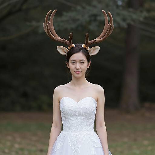 Elegant Stag Bride in White Dress