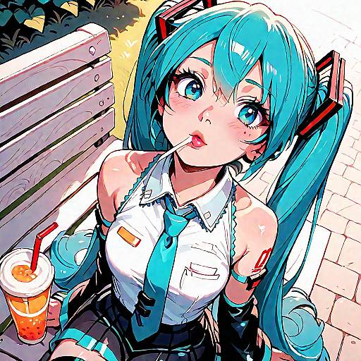 Hatsune Miku Relaxing on Park Bench