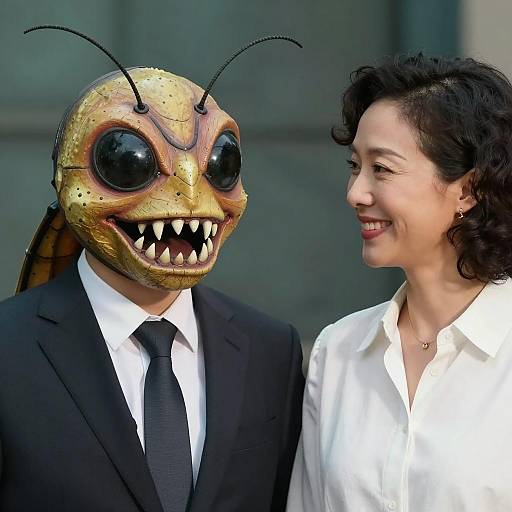 Surreal Encounter with Insect Mask