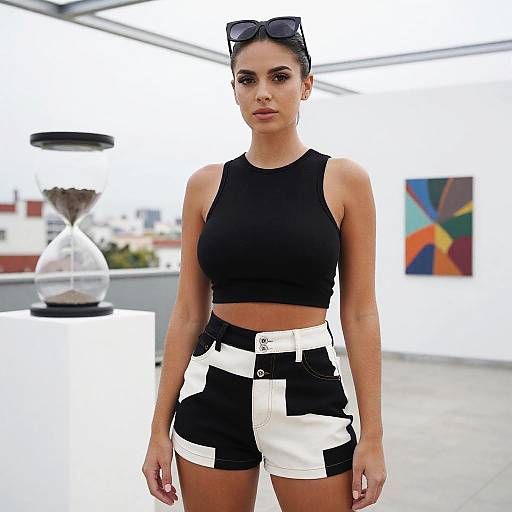 Stylish Hourglass Woman on Urban Rooftop