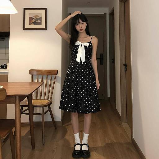 Elegant Woman in Polka Dot Dress
