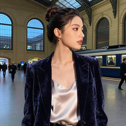 Half Bun Velvet Blazer Fashion Editorial