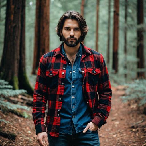Man in Red and Black Flannel Shirt in Forest
