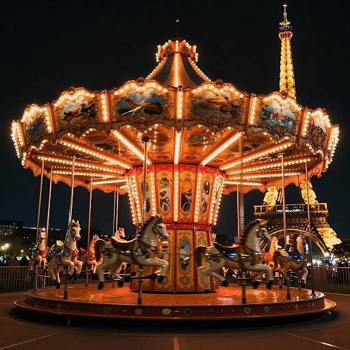 Vivid Night Carousel with Eiffel Tower